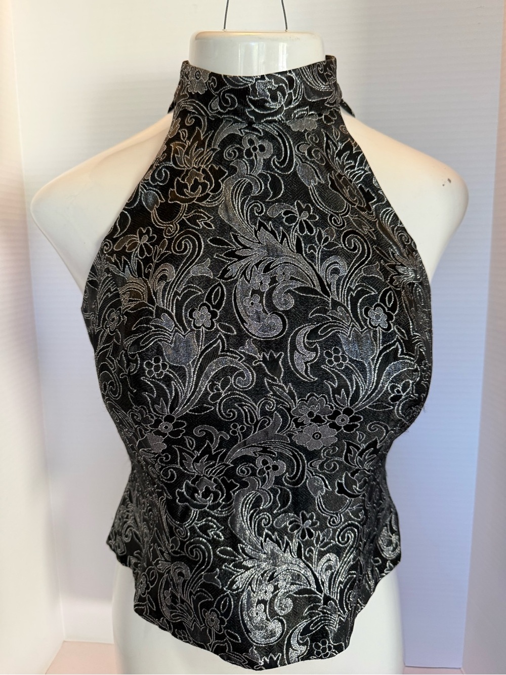 Michael Angelo vintage Black Metallic Floral Halter Top